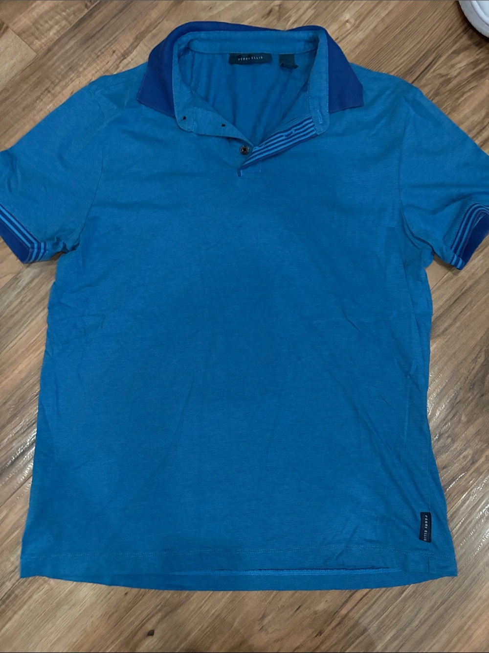 Perry Ellis Teal Polo with Navy Contrast Collar
